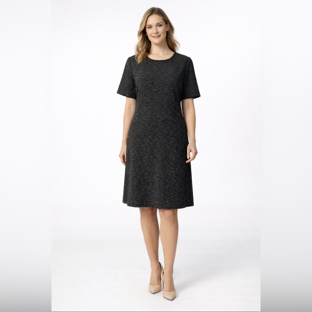 Loft Dress 18 A Line Short Sleeve Black White Stretch Career Church Washable NWT
